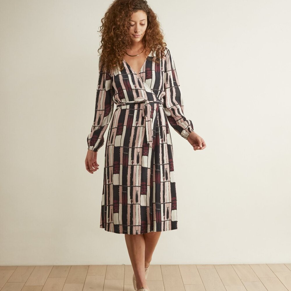 Anthropologie The Odells Eva Wrap Dress Women's Size M Museo Stripe Print Midi